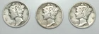 1935-P-D-S Silver Dimes Winged Liberty Mercury mint year set 3 coins