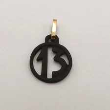 Solid 18k Gold Sicily Etna Volcano Lava Coated Lucky Number 13 Charm Pendant New
