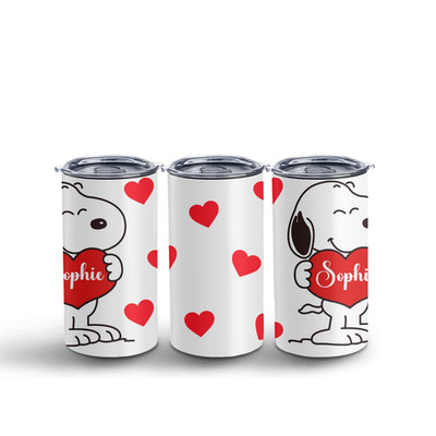 PERSONALISIERTE LOVE SNOOPY 12 Unzen Becher Kaffeetasse Edelstahl & Deckel & Strohhalm