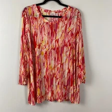 LOGO by Lori Goldstein 1X Printed 3/4-Sleeve Sheer Mesh Top Red Multi