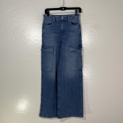 Good American Cargo Jeans Womens 4/27 Blue Wash High Rise Wide Leg 27x29.5 Denim