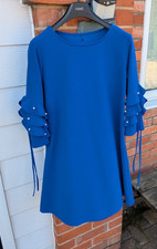Boutique Italian Blue Dress Handmade Blue Detailed Sleeves Size S