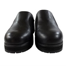 UGG Australia Womens 10 Black Leather Sheepskin Lined Platform Clog Mules 5345