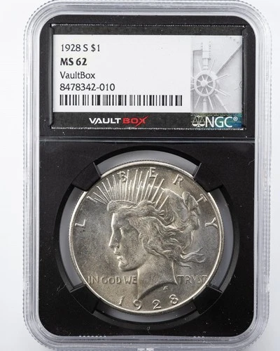 Certified 1928-S Peace Dollar NGC MS62 Vault Box Silver $1
