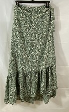 NWT Urban Outfitters Mallory Green Floral Ruffle Midi Skirt Women's Size S
