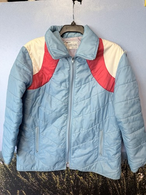 #ad Vintage Kmart Puffer Jacket women’s jacket Multi Color Blue Red Stripes $25.00