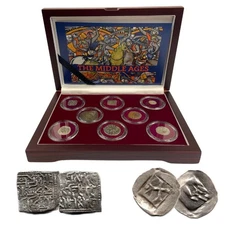 Set of 8 Silver Coins Collection from Middle Ages 445.5 g in Elegant Box