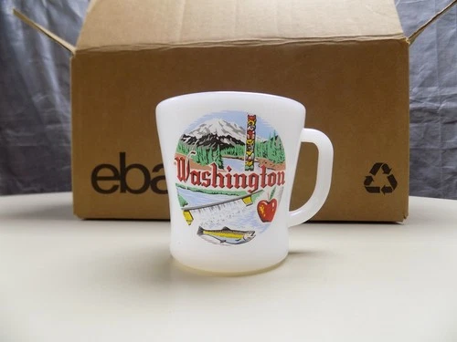 Vintage Federal Heat Proof Milk Glass Coffee Cup Mug Washington State Souvenir