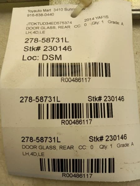 12-19 TOYOTA YARIS HATCHBACK CONDUCTOR PUERTA TRASERA IZQUIERDA CRISTAL 68140-52350 Foto 3 de 4