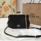 Coach Nora Kisslock Crossbody Black Pebble Leather Glitter Gold Chain C1451 NWT
