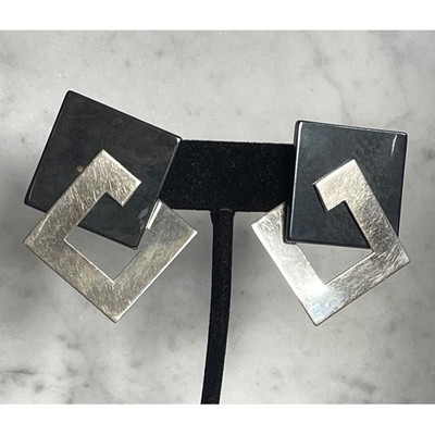 SIGNED MILLER 925 STERLING SILVER & BLACK SPINEL GEOMETRIC DISIGN SKY