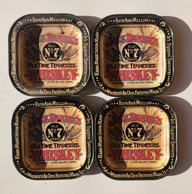 Vintage Jack Daniels Whiskey Old No. 7 Brand Decorative Metal Tip Trays Set of 4
