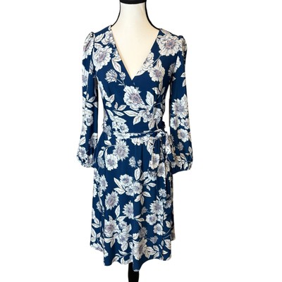 Eliza J Blue White Floral Long Sleeve Dress NWT