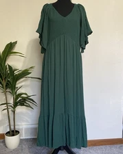 Baltic Born Lovell Smocked Midi Dress Women's 3X Emerald Green Tiered Boho $86