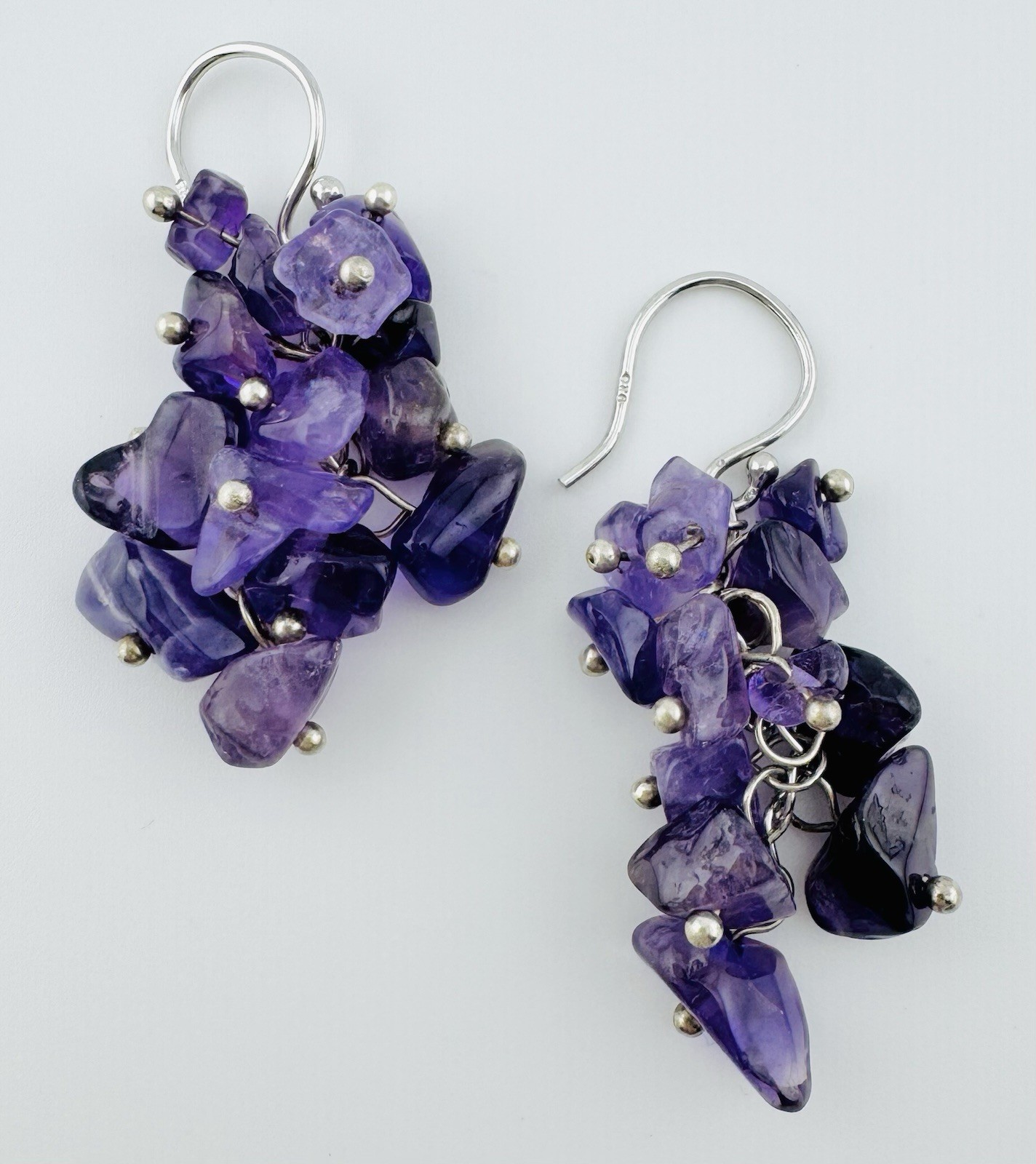 Sterling Silver Amethyst Chip Dangle Earrings 1.7… - image 2
