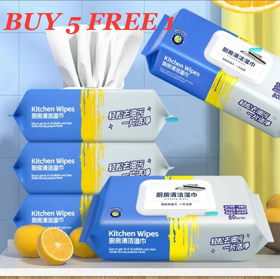 BUY 5️⃣FREE 1️⃣MULTIPURPOSE KITCHEN CLEANING WET WIPES – 80 SHEETS PER PACK - Image 2 of 4