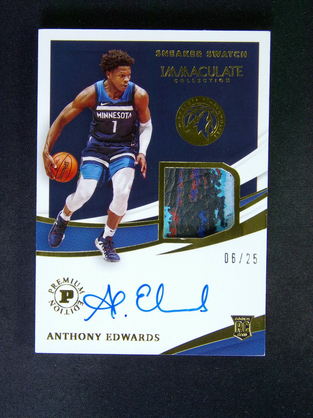 2020-21 Immaculate Anthony Edwards RC Rookie Sneaker Swatch Patch Auto /25