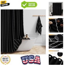 Boho Farmhouse Shower Curtain, Linen Rustic Weighted Striped Fabric Shower Cu...