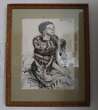Marcel Gromaire Dessin à l’encre portrait de femme encadré signé daté 1925