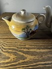 Vintage Made in Japan Hand Painted Ceramic Teapot & Sugar Bowl Landscape Set — photo 3