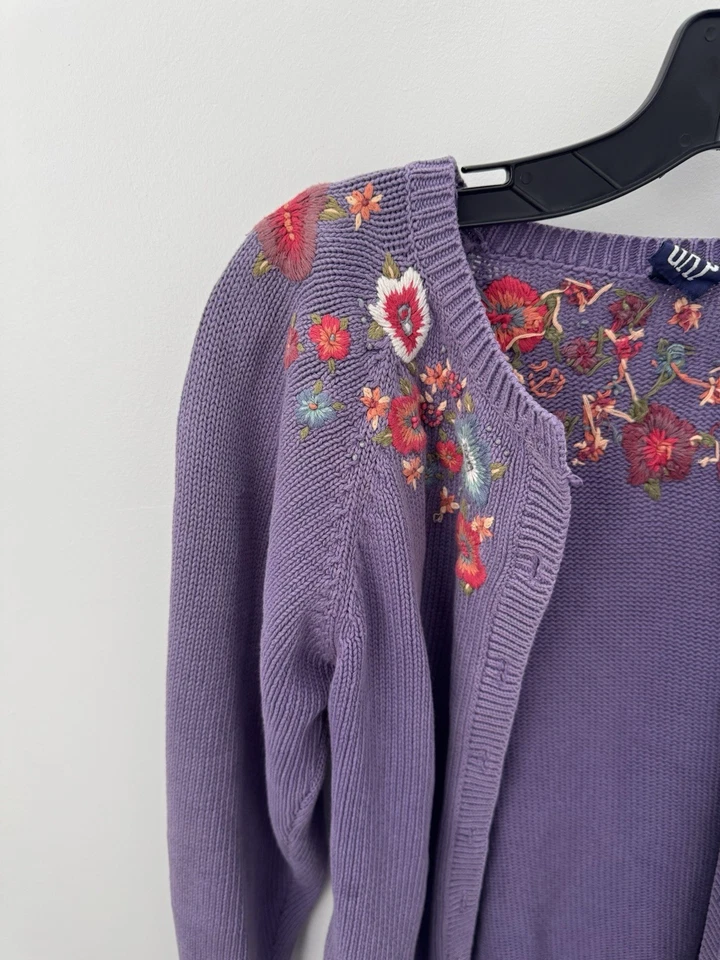 Gap Vintage Purple Cardigan W Floral Embroidery Women's Size Large 100% Cotton - Image 2 of 4