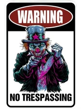 No Trespassing Evil Clown with Knife sign Metal funny man cave house decor N1025