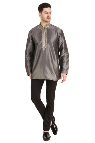 Men's Indian Dupin Embroidered Short Kurta Casual Shirt Long Sleeve Top AN790 - Picture 7 of 32