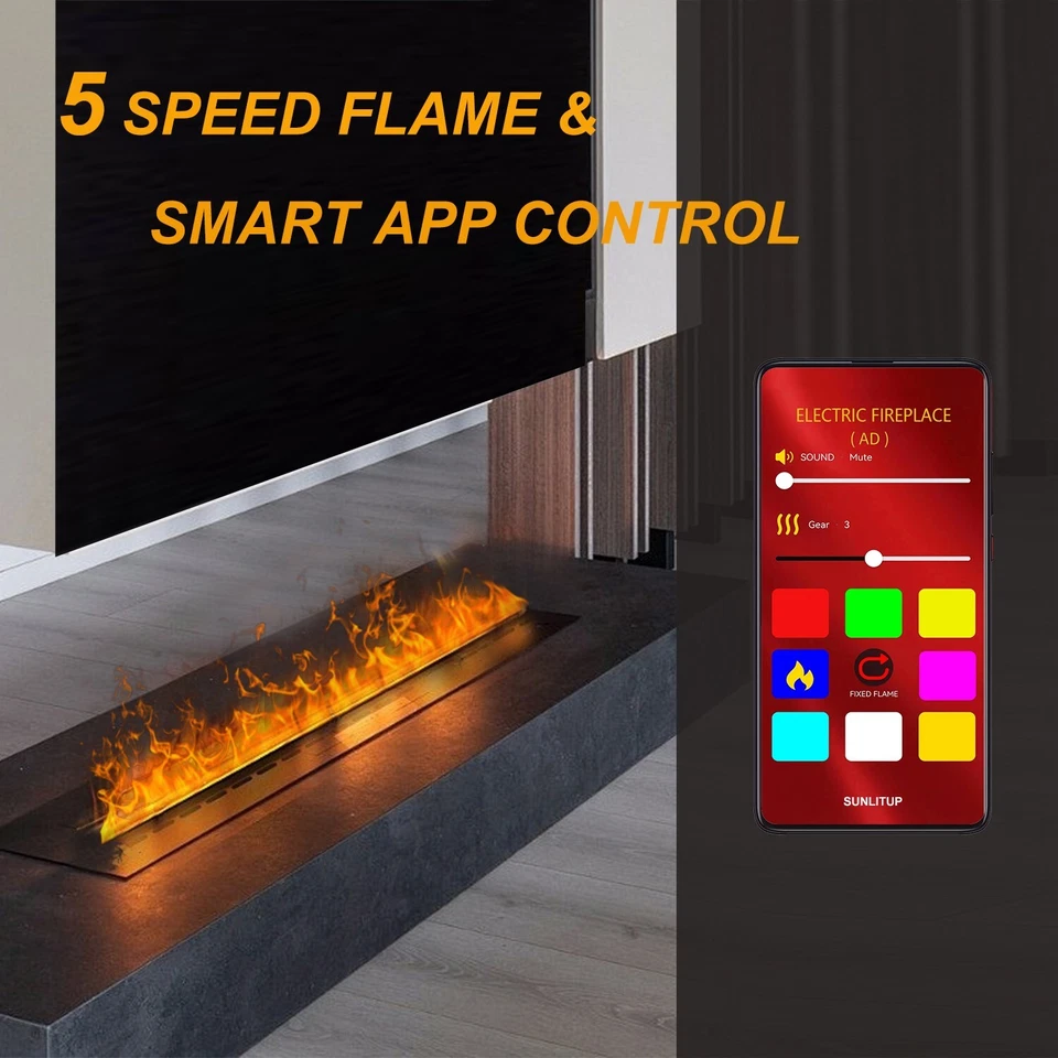 3D Water Vapor Fireplace with Smart app 8 Flame Colors Dual-mode Water Supply - Image 4 of 4