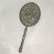 09K34 ANCIEN MIROIR FACE A MAIN EN BRONZE ARGENTE EPOQUE NAPOLEON III XIXe