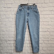 Vintage Lee Jeans Womens 12 Petite High Waisted Light Wash Blue Tapered Denim