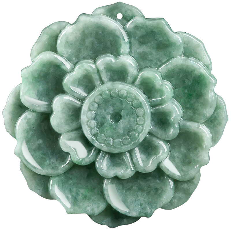 Certified Natural Burma Pea Green Jadeite Lotus Pendant 50mm