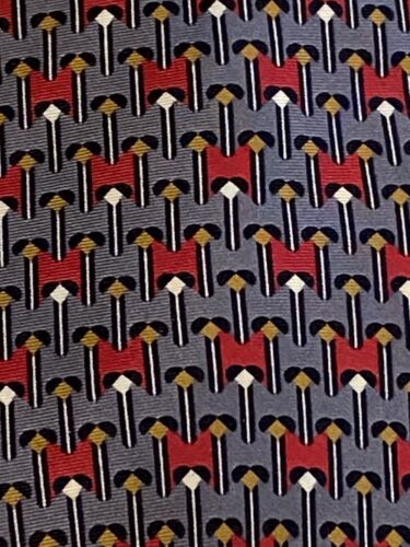 Christian Dior Monsieur Red Gray Abstract Vtg USA Made Silk Necktie - Picture 1 of 7
