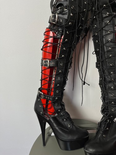 Gothic Thigh High Platform Heels with Laces, Buckles, and Metal Details - Picture 3 of 15