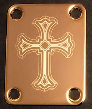 GUITAR NECK PLATE Custom Engraved Etched - Fits Fender - CROSS - Gold