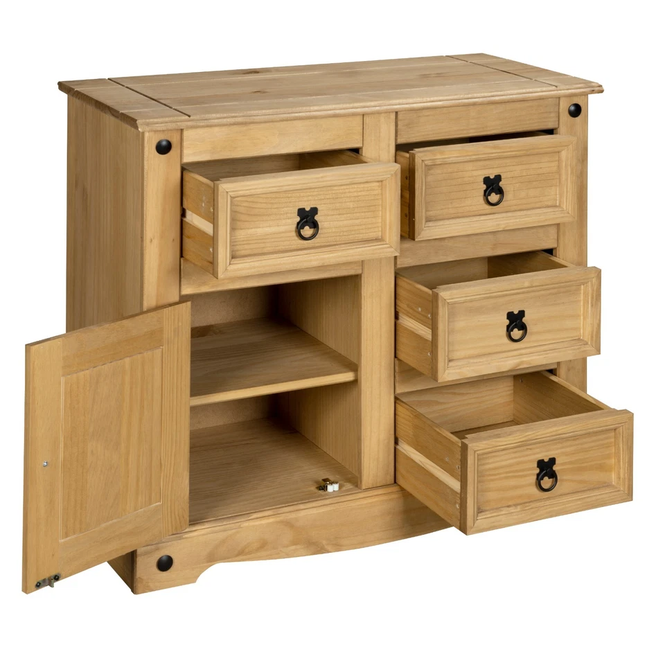 Corona Sideboard 1 Door 4 Drawer Cupboard Mexican Solid Pine - Image 3 of 4