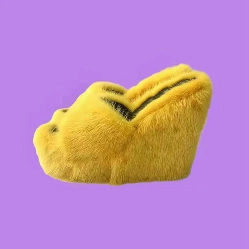 Womens Summer Fluffy Slide Slippers Faux Fur Wedge Platform Beach Shoes Sandals - Picture 19 of 28