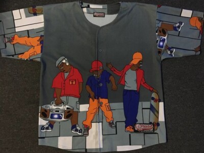 Vtg Hip Hop Break Dancing Jersey Shirt XL AOP Graffiti Skate NYC Grunge 90s Y2K