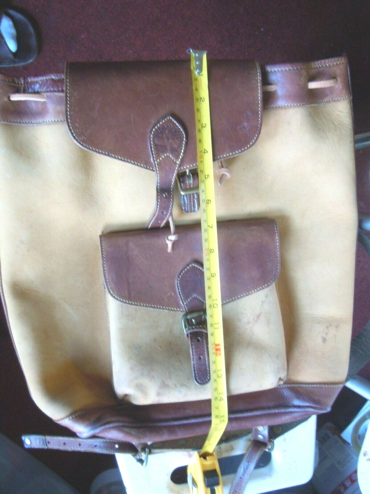 VTG Village Timberland brown Saddle Leather large back pack 