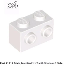 11211 LEGO NEW Parts WHITE (x4) Brick Modified 1x2 w/ Side Studs 6058177