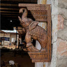 2 pcs Wall Bracket Elephant Pair Small Corbel Vintage Decor Wooden 