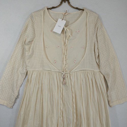 Buna Studio Maxikleid creme Baumwolle Blumenstickerei Quasten Knöpfe XL - Bild 1 von 19