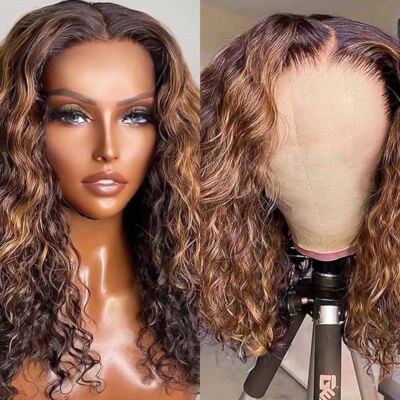 Long ombré blonde brown curly soft Lacefront wig Ombre Brown Blonde Human Hair Wigs 13x4 Lace Front Wigs Deep  main image 2