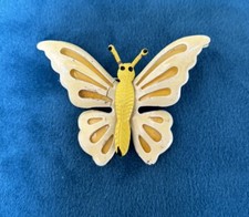 Vintage Butterfly Brooch Pin  Enamel Yellow Unsigned