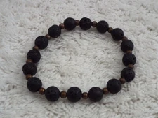 Bronzetone Black Lava Rock Stone Bead Stretch Bracelet (A50)