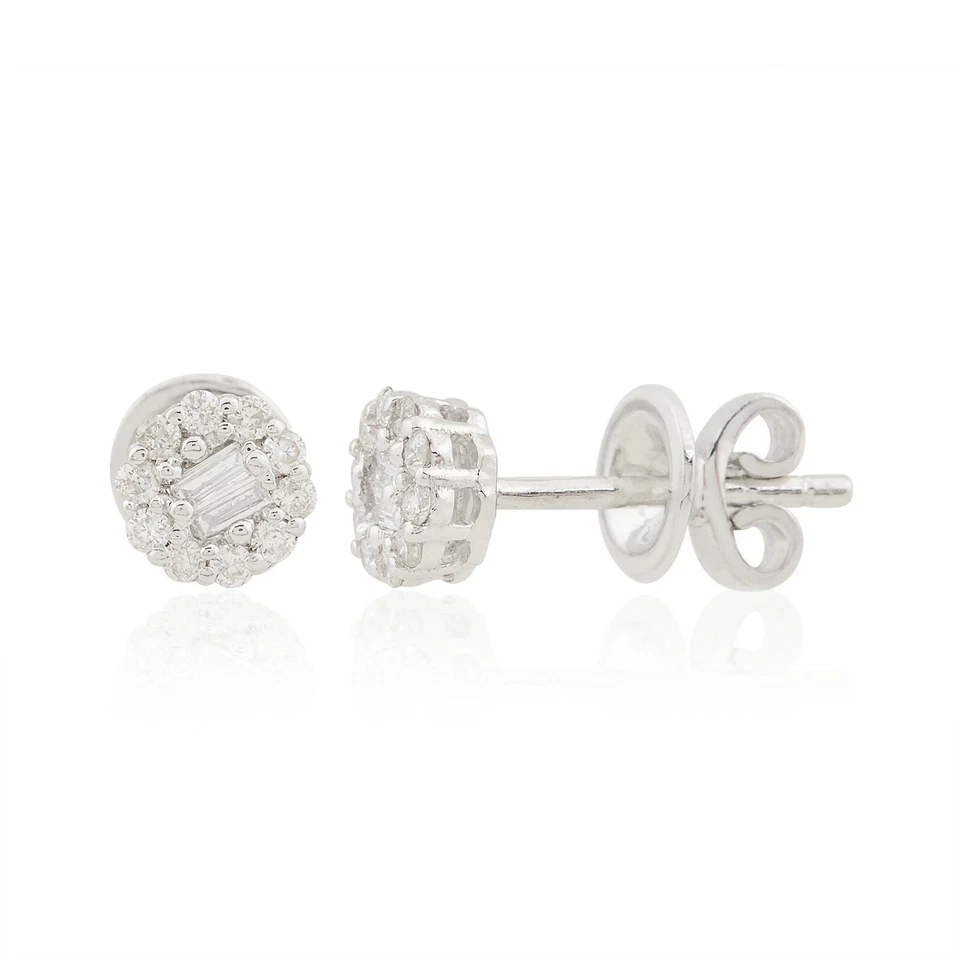 0.20Ct Natural Round H/SI Diamond Cluster Stud Earrings Women 10k White Gold 6MM - Image 3 of 4