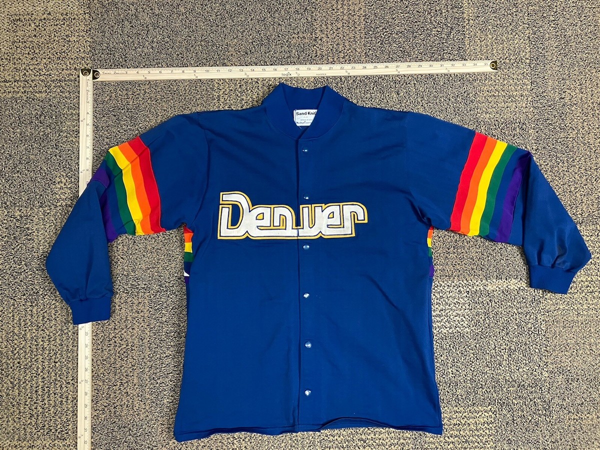 Vintage Denver Nuggets NBA Rainbow Sand Knit Warm Up Jacket Large 