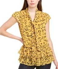 $165 NWT NICOLE MILLER COLLECTION SzS LEOPARD CAP SLEEVE BLOUSE MULTI