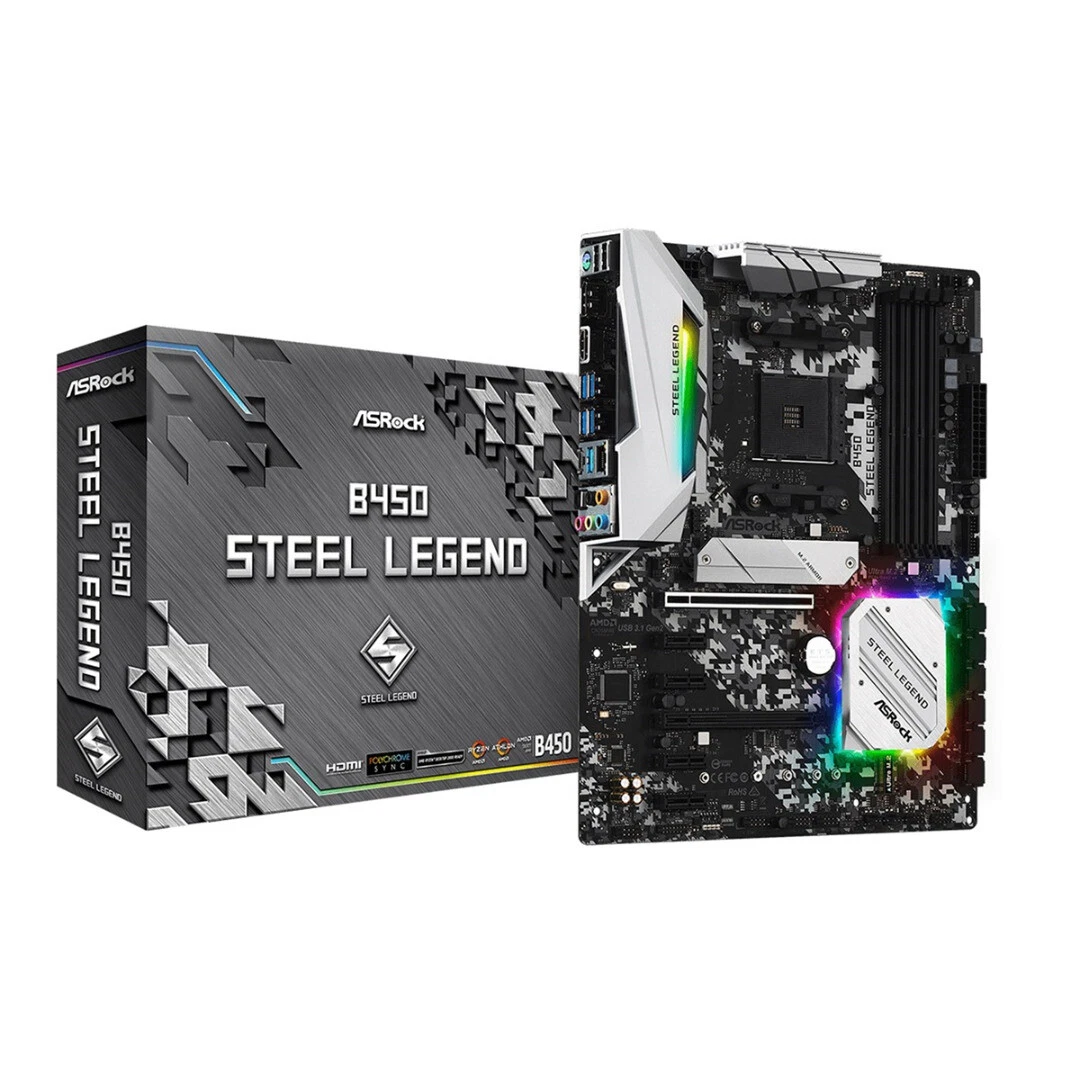 ASRock B450 Steel Legend AMD Socket AM4 ATX M.2 DDR4 RGB USB C 3.1