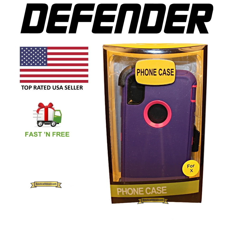 Apple iPhone XS & X Defender Case Purple Pink (Belt Clip Fits Otterbox Defender) - Image 2 of 4