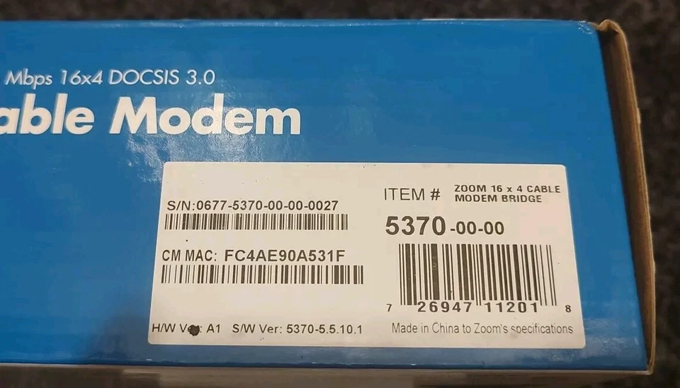 ZOOM Cable Modem Model 5370: 686 Mbps* 16x4 DOCSIS 3.0 Tested - Image 3 of 4